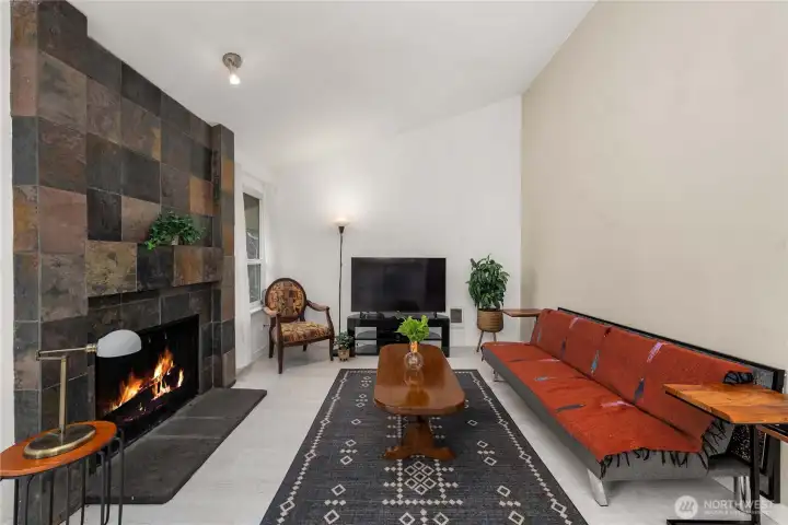 Living Room w/ cathedral ceiling.
