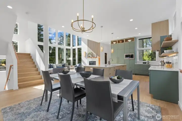 Dining area is big enough to host Thanksgiving dinner.