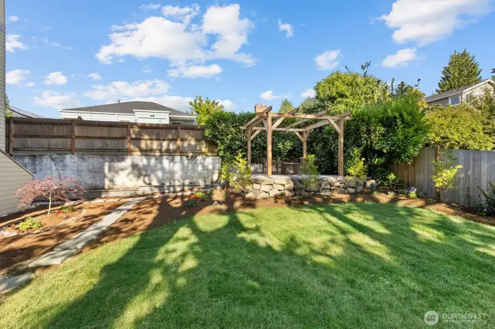 Grassy play area to the home's south.