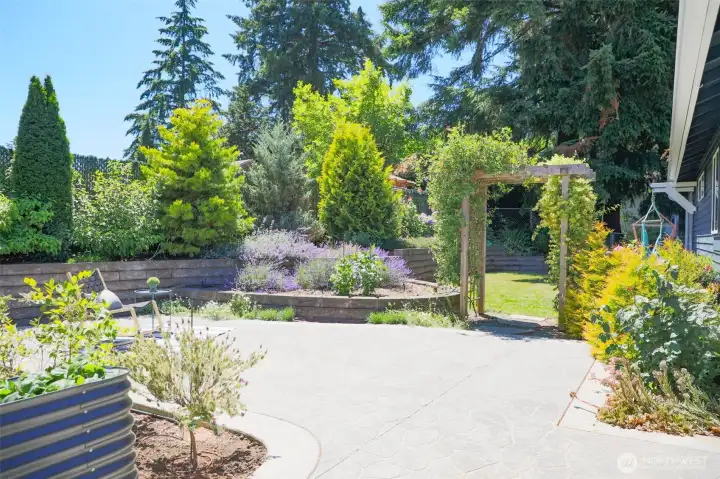 This stamped concrete patio is such easy care and a place for hours of entertainment and gatherings. This stamped concrete patio is such easy care and a place for hours of entertainment and gatherings.