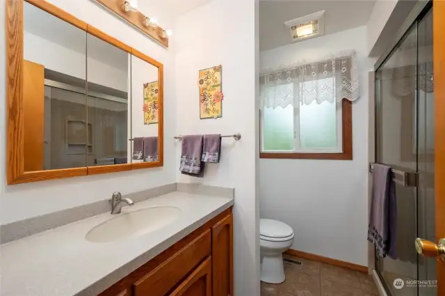 Primary bathroom with step-in shower.