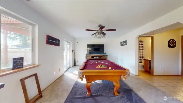 large entertaining area.  pool table stays.