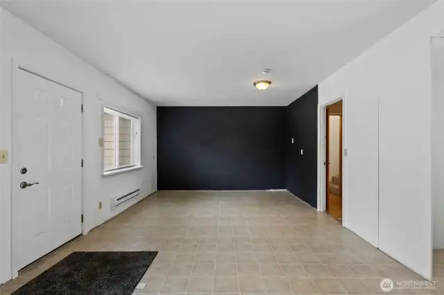 Main level flex room showing the front door