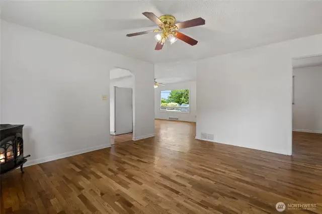 View from the dining room looking toward the living room on the original side