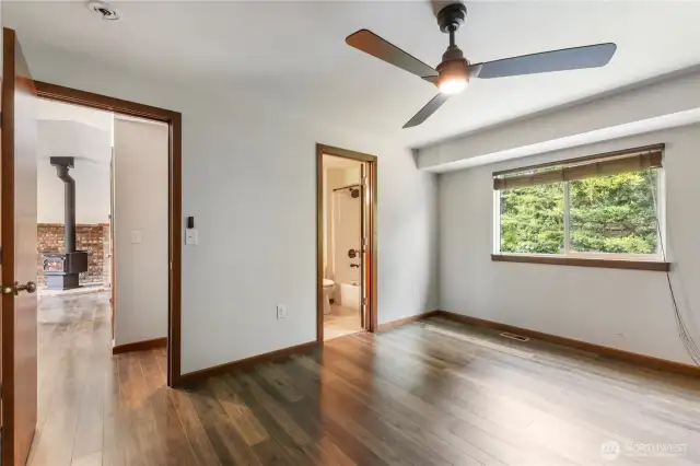 Primary bedroom with access to hall bath