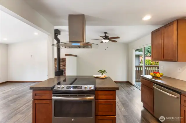 Kitchen island with stainless steal appliances