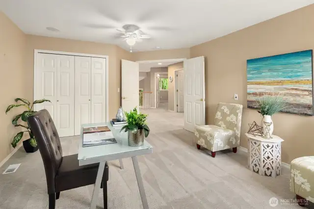 Another view of the upper level bonus room with double door entry that could be an additional bedroom.