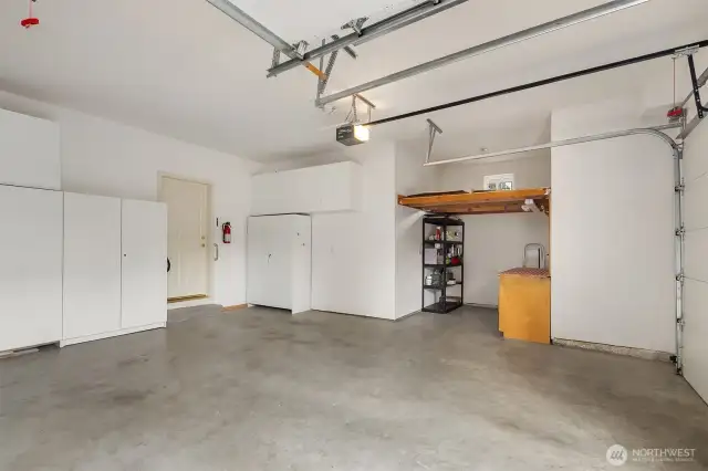 Large 2 car garage with lots of storage space!