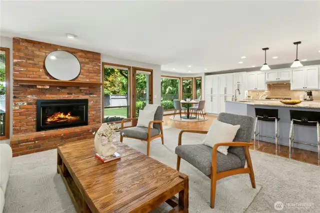 open family room to kitchen