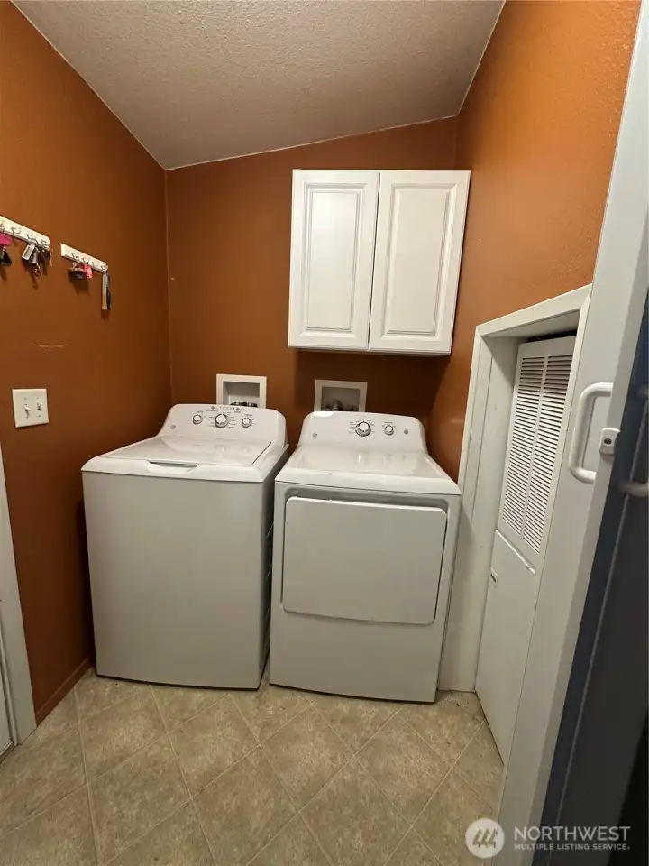 Laundry room off of kitchen with access to the back yard.