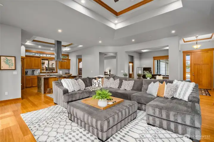 Open great room design ideal for everyday living and entertaining.