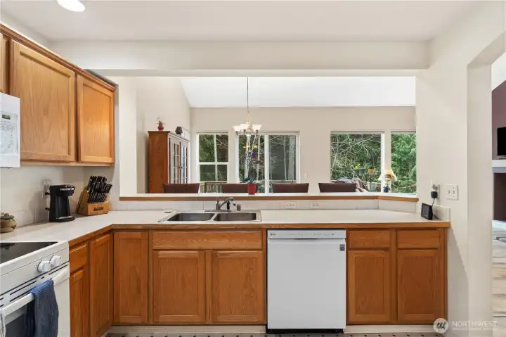 Kitchen view towards the dining area