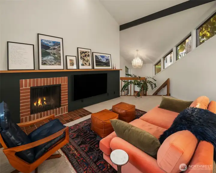 The top floor features a second family room / flex space off the primary suite, complete with gas log fire. The top floor features a second family room / flex space off the primary suite, complete with gas log fire.