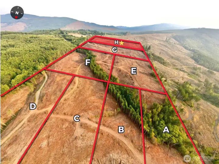 Overhead view with approximate boundaries in red.