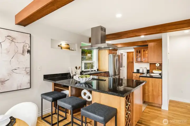 Kitchen with access to decks for enjoyment indoor and out