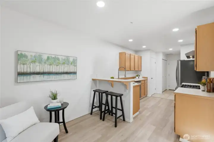 Functional kitchen with breakfast bar and casual seating.