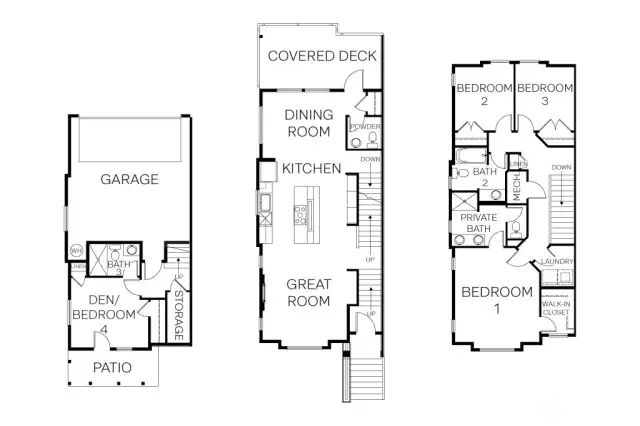 Residence 2 floor plan - 1921 square feet of living space plus 2 car garage and guest parking in your driveway.  Home includes blinds and A/C!