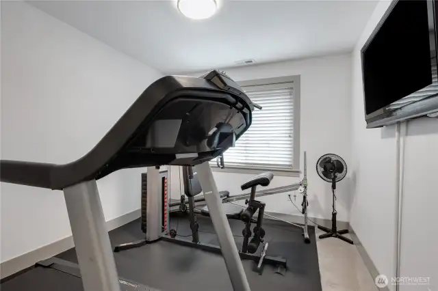 Bedroom used as gym.