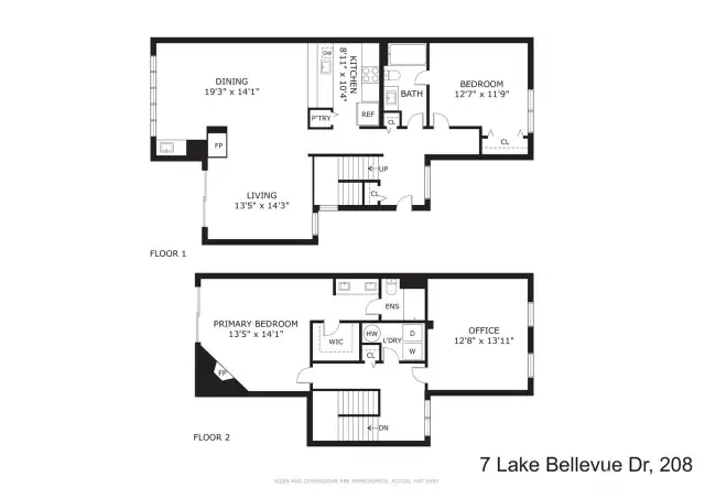Spacious 2 bedroom, 2 bathroom + office / flex space private end unit