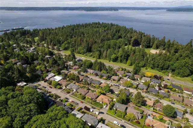 Bird's eye view out to Lincoln Park, just 2 blocks away and stunning views of Olympic Mountains and Puget Sound. You'll love the fantastic location coupled with a quiet street with no through traffic. Check out the ferry to the left of frame! :)
