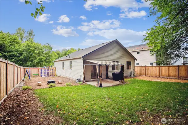 Lg outdoor items including covered patio structure & play equipment convey except bbq