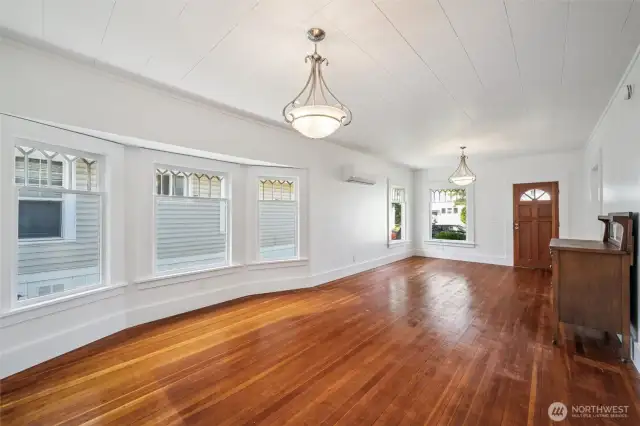 Difficult to see but this bump out but it offers better space & flow to the floor plan and natural light to the living space.