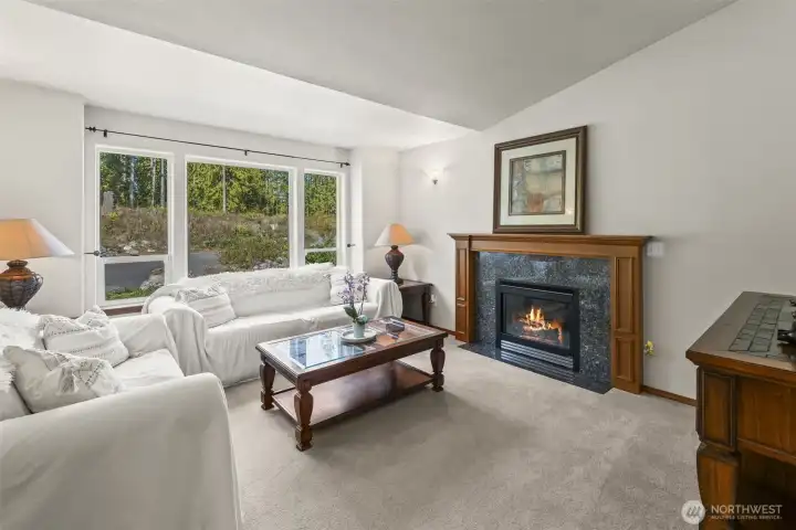 This living room with gas fireplace is just off the entry way. Could easily be a flex space for an office, additional bedroom (no closet), or another dining area as the kitchen is nearby.