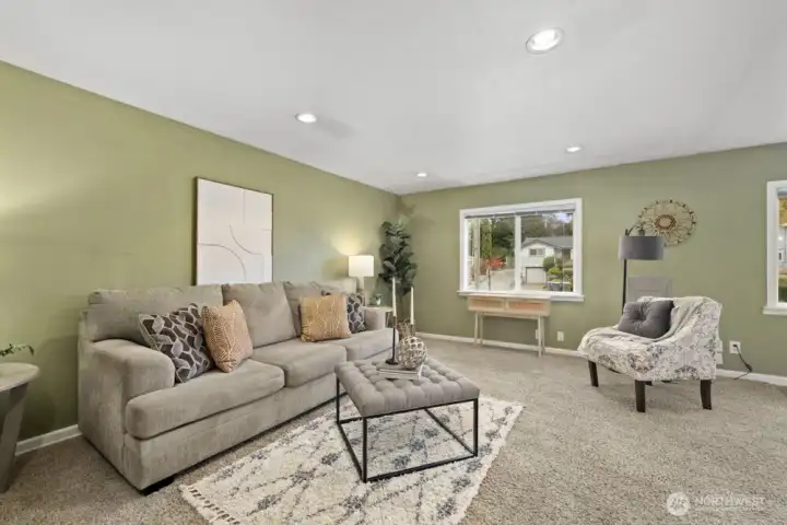 Looking to the street from the back of the living room.