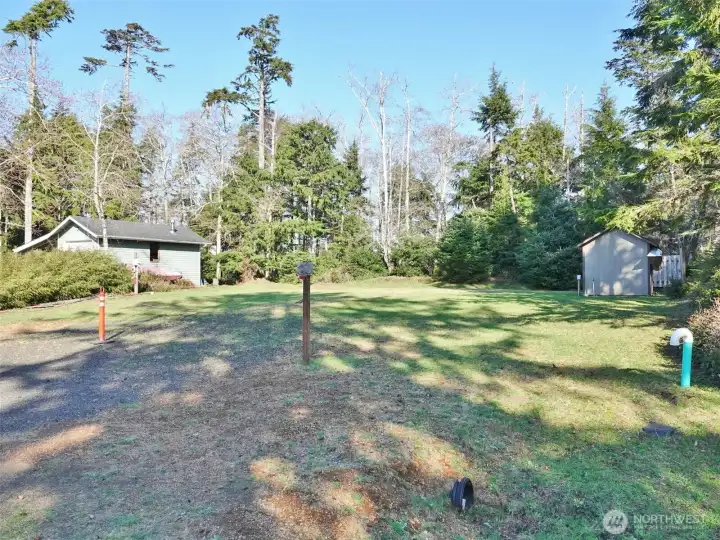 Front of the lot w/ a Shed.