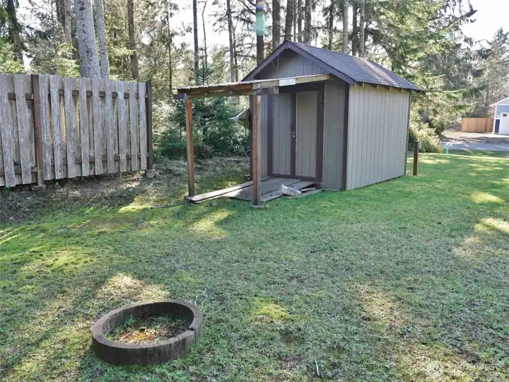 Firepit and a Shed.