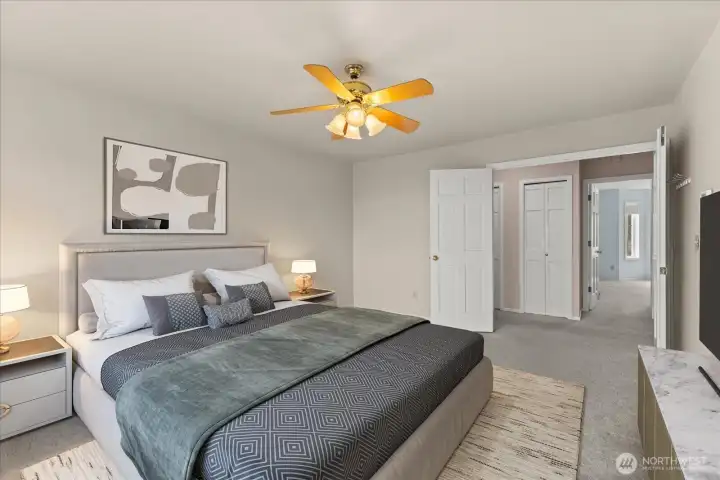Virtually staged primary bedroom