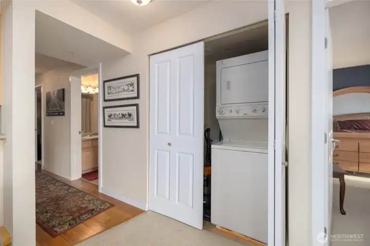 Super handy in-unit washer and dryer, plus extra storage.