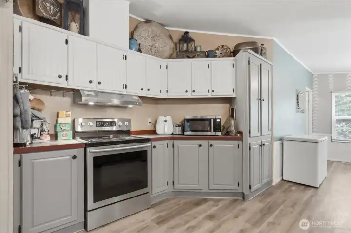 Opposite angle of the spacious kitchen.