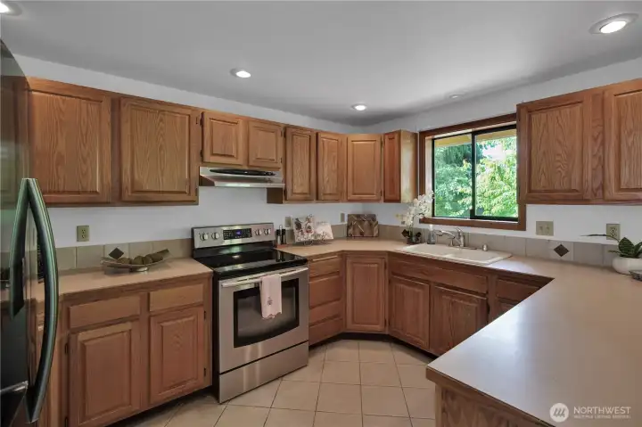 Kitchen with tons of counter space and cupboards