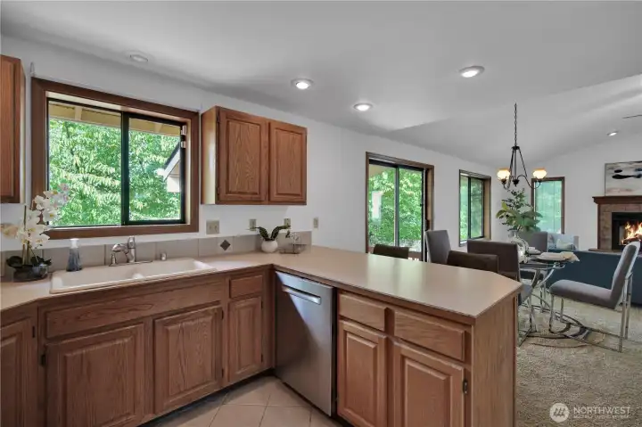 Kitchen / eating bar and open to dining and living.