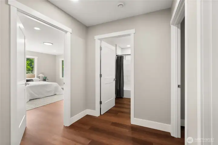 Upstairs, you'll find three large bedrooms and a centrally located full bath with tub Upstairs, you'll find three large bedrooms and a centrally located full bath with tub