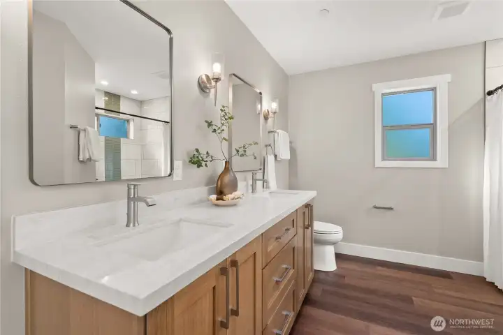 Primary bathroom is spacious and lovely Primary bathroom is spacious and lovely