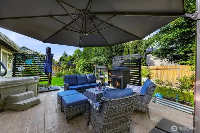 Patio in the fenced backyard