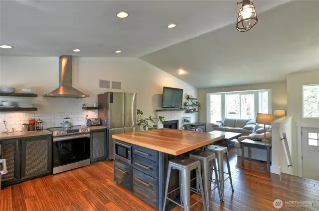 Kitchen looking into living room