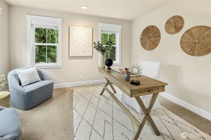 Just off the entryway, this west-facing office can also double as a third bedroom or guest room.