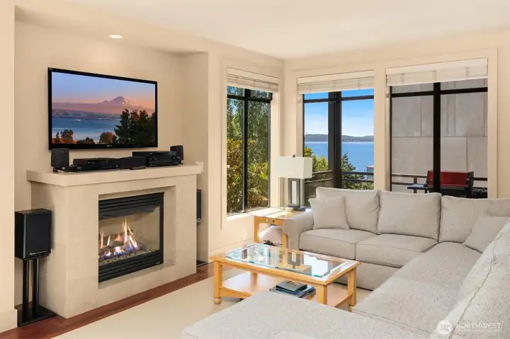Looking out towards the water, as well as the balcony.