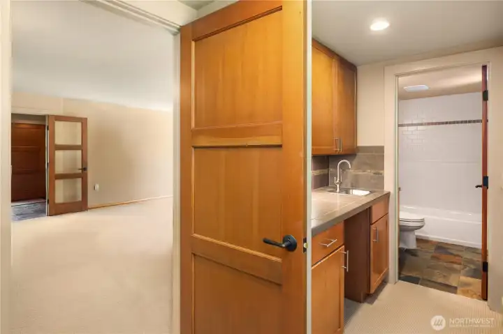 From wet bar and full bath, you can see into the Guest Suite/Bonus room.
