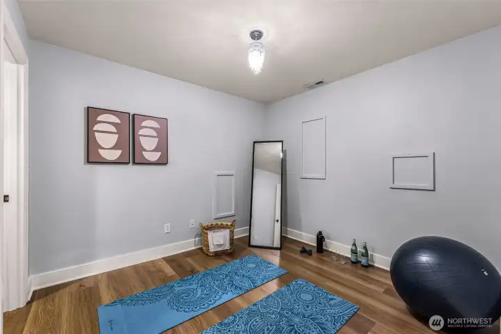 Non conforming 3rd bedroom staged as a workout room but current sellers used it as a guest bedroom.