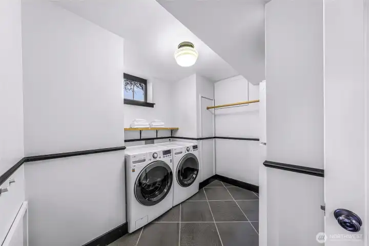 Full size laundry with refrigerator that stays.