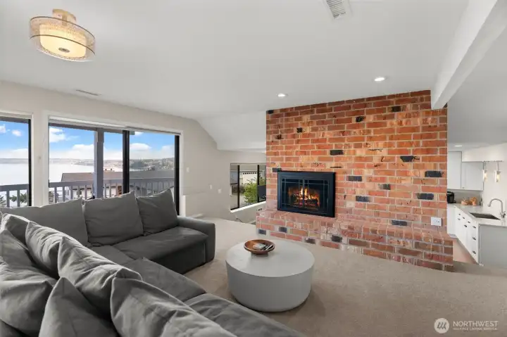 Beautiful wood fireplace and brick mantle