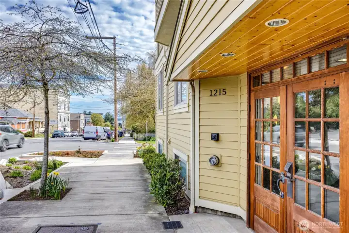 Entrance from Lawrence Street. Coded for evening and weekend hours. Entrance from Lawrence Street. Coded for evening and weekend hours.