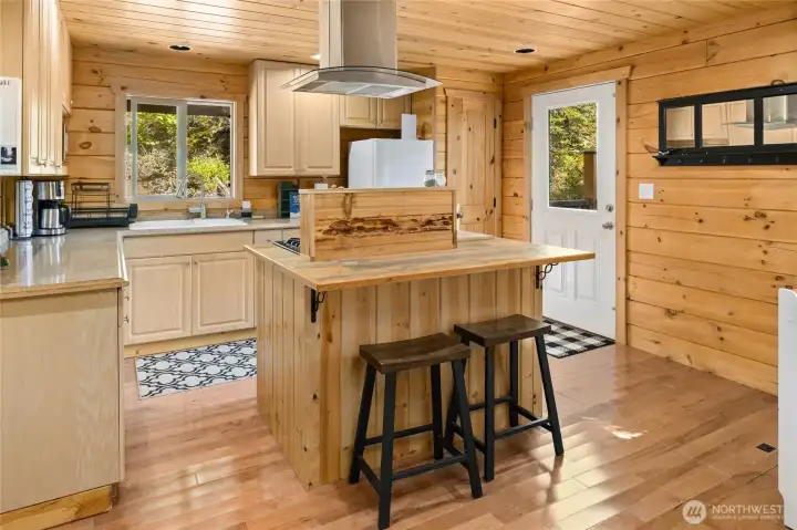 This kitchen is just like cooking at home. All the same conveniences. You would not know it it off grid with the generator and interface installed.