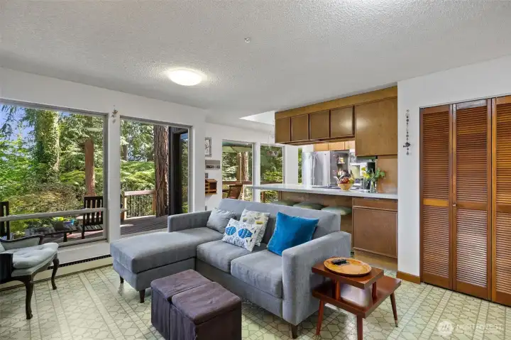 Family room off Kitchen with entry to deck