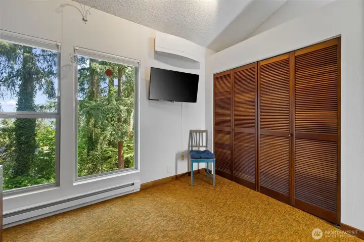3rd upper floor bedroom with Mini-Split for heat and AC, Peek a Boo Lake Sammamish view.