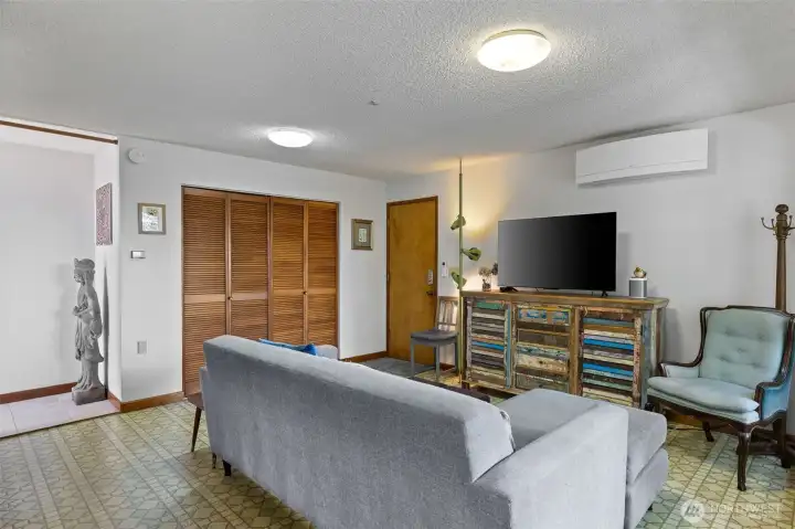 Family room with level garage entrance, Mini-Split for Heat and AC